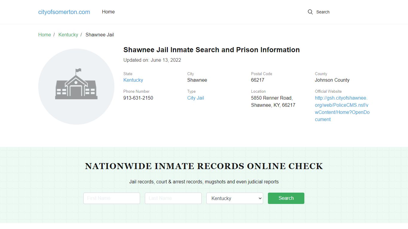 Shawnee Jail Inmate Search and Prison Information - City of Somerton