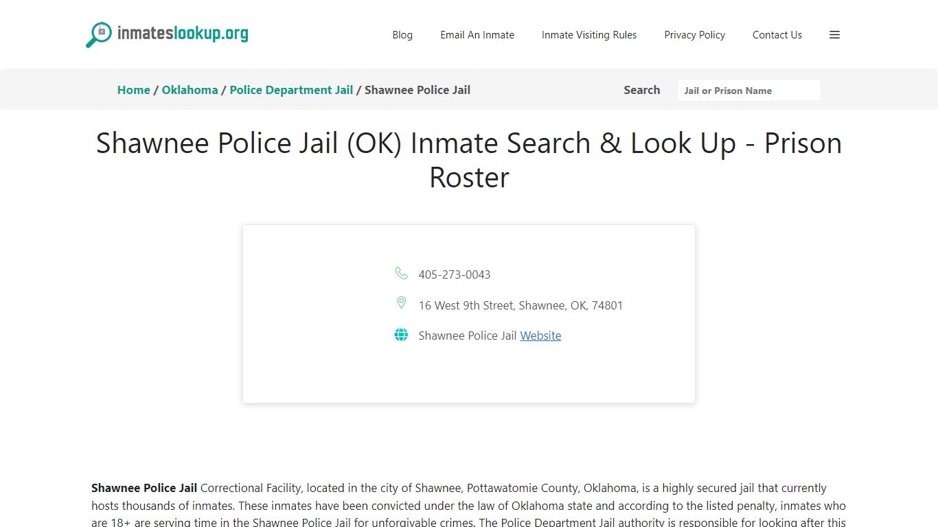 Shawnee Police Jail (OK) Inmate Search & Look Up - Prison Roster